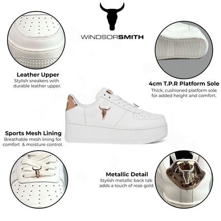 Windsorsmith Womens White Chunky Leather Platform Trainers Sneakers - Rich