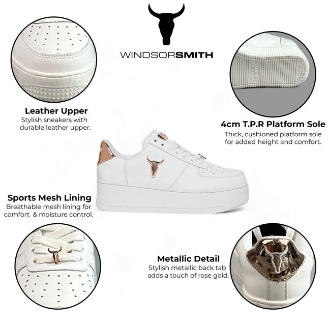 Windsorsmith Womens White Chunky Leather Platform Trainers Sneakers - Rich