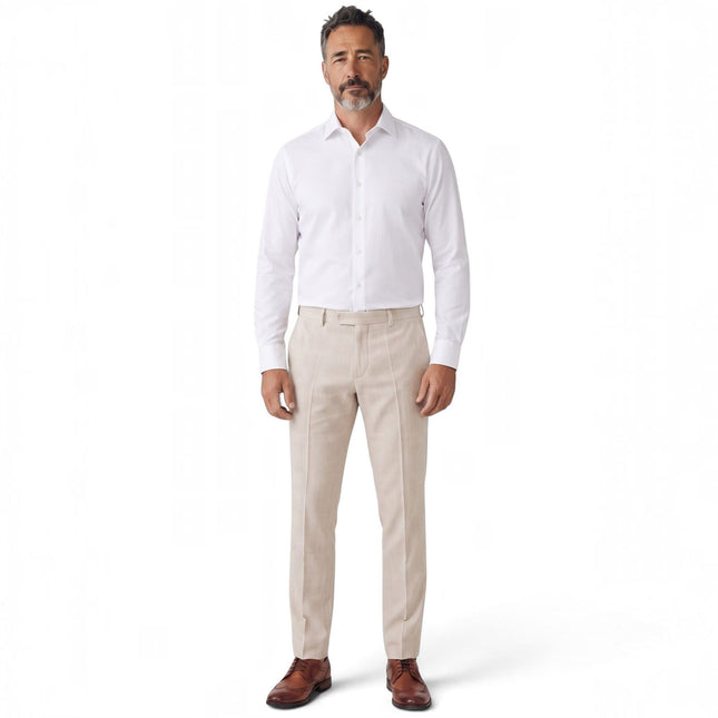 Mens Cream Check Tailored Trousers Formal Pants - Regent
