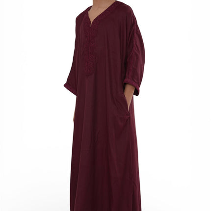 Kid's Boys Red Moroccan Thobe Jubba Robe Eid Djellaba Gandoura - K-HM62