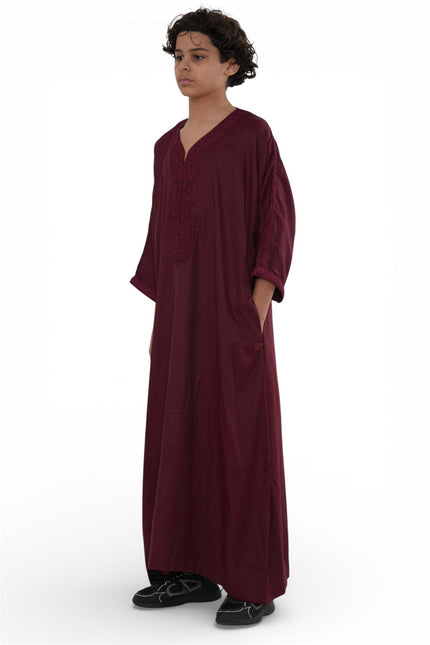 Kid's Boys Red Moroccan Thobe Jubba Robe Eid Djellaba Gandoura - K-HM62