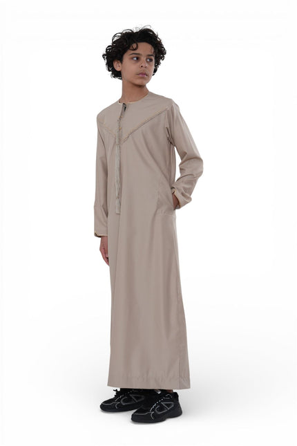 Kids Boys Ramadan Beige Moroccan Jubba Robe Djellaba Eid Thobe - K-TT-006