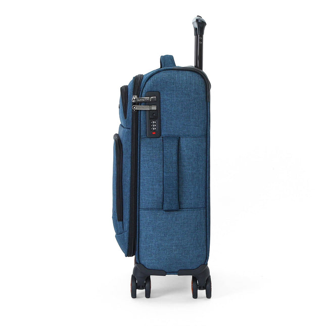 Soft Shell Linen Cabin Suitcase 56x37x24cm 8 Wheel Hand Luggage