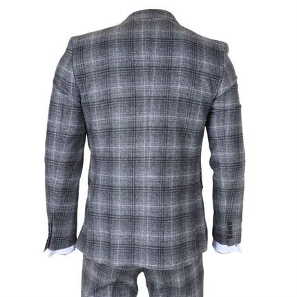 Men's Formal Grey Tweed  3 Piece Check Vintage Gatsby Style Suit