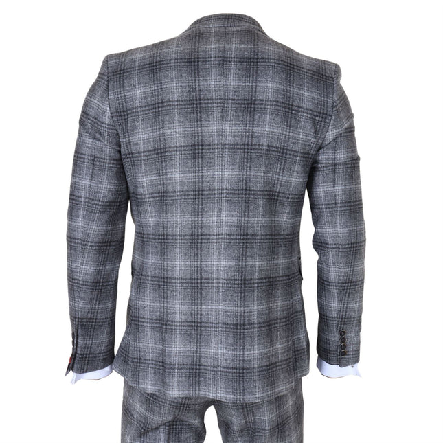 Men's Formal Grey Tweed  3 Piece Check Vintage Gatsby Style Suit