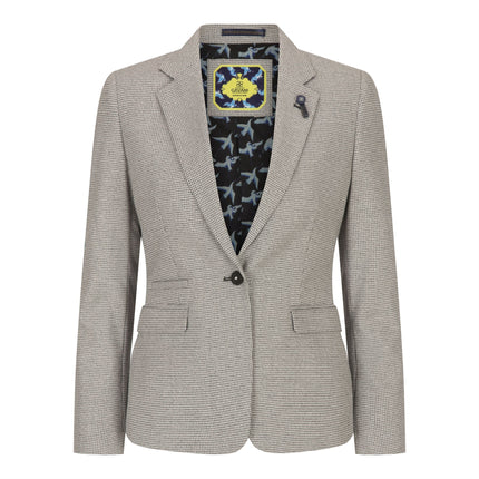 Women's Beige Tweed Tailored Fit Wool Blend Blazer