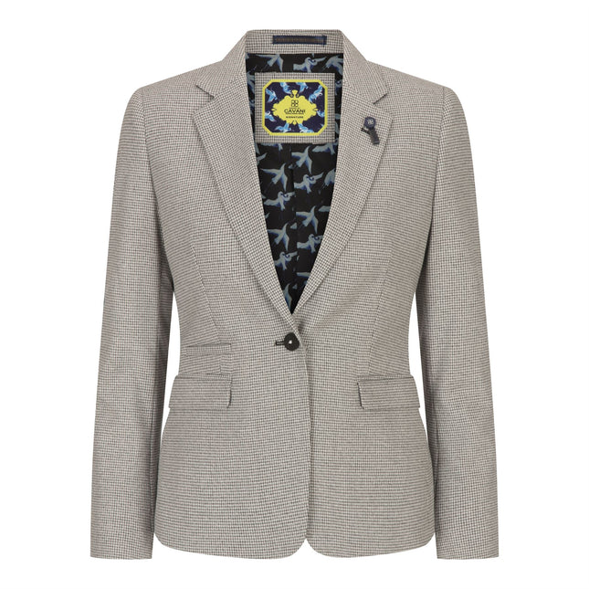 Women's Beige Tweed Tailored Fit Wool Blend Blazer