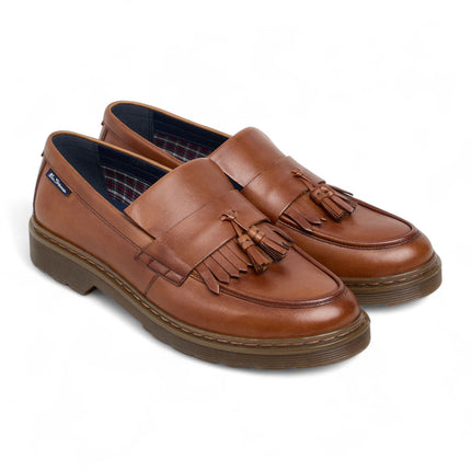 Ben Sherman Men's Tan Brown Leather Tassel Loafer Shoes - Dudley