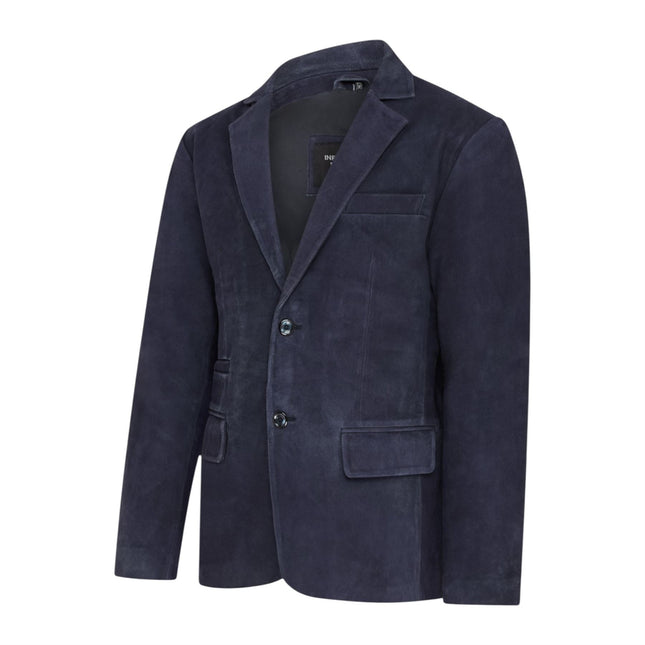 Mens Italian Navy Suede Leather Blazer Jacket - Aarau