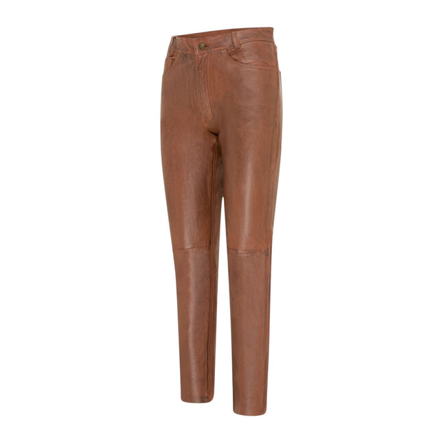 Womens Tan Lamb Leather 501 Biker Jeans - Ankara