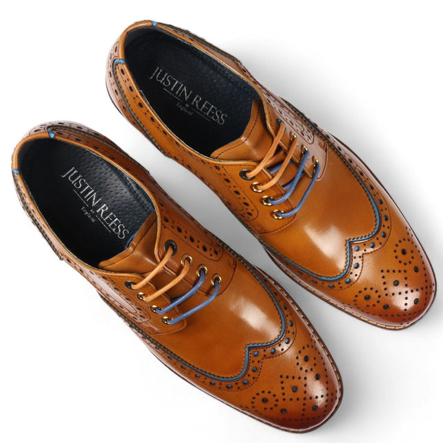 Justin Reess Men's Brown Brogue Leather Classic Dress Shoes- Simon