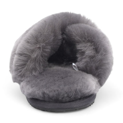 Women's Sheepskin Slippers Grey Warm Winter Fur Crossover - Snowbelle