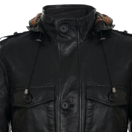 Mens Leather Hooded Trench Coat-Medellin