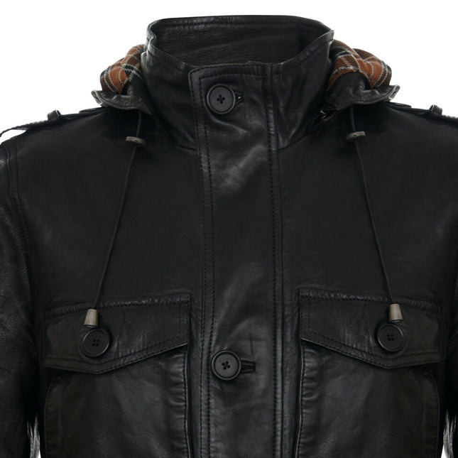 Mens Leather Hooded Trench Coat-Medellin