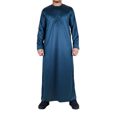 Men's Olive Green Thobe Robe Satin Emirati Islamic Jubba Eid Slim Fit