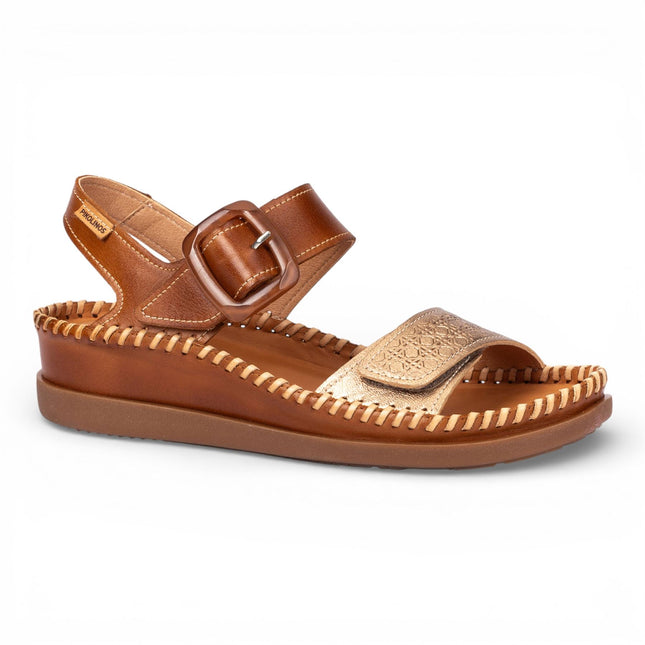 Pikolinos Women's Brown Leather Lightweight Summer Wedge Sandals - Cadaques