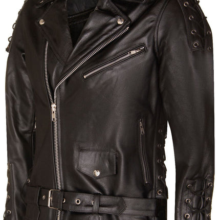 Mens Embossed Brando Leather Biker Jacket-Chicago