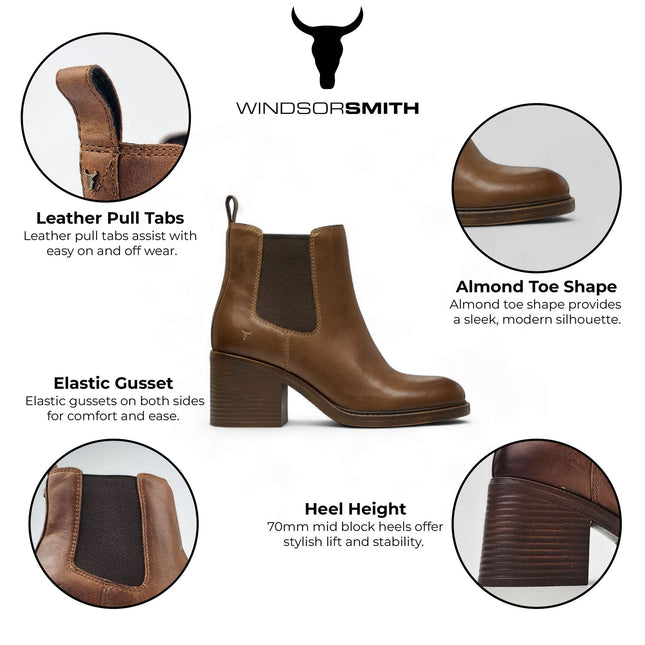 Windsorsmith Womens Tan Classic Leather Platform Ankle Chelsea Boots - Varsity