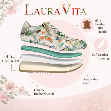 Laura Vita Women's Gycmo 58 Green Floral Leather Trainers Sneaker Shoes