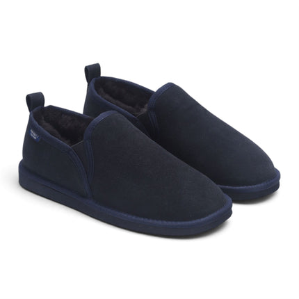 Men's Navy Blue Genuine Sheepskin Suede Slipper Winter Moccasins - Cedar