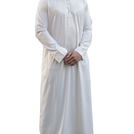 Men's Cream Beige Thobe Robe Satin Emirati Islamic Jubba Eid Regular Fit