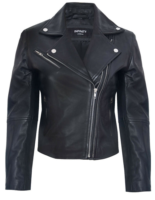 Womens Classic Red Nappa Leather Retro Biker Jacket-Bergen