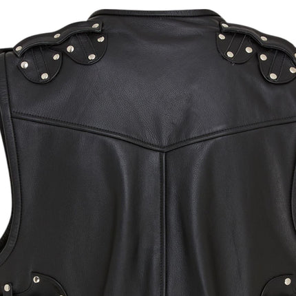 Men’s Black Biker Leather Waistcoat Metal Buckles Vest - Coolgardie