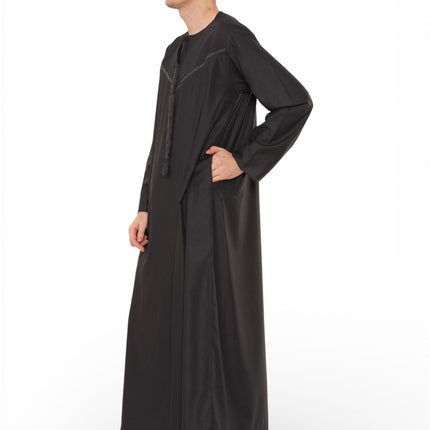 Men's Ramadan Eid Charcoal Black Moroccan Jubba Robe Djellaba Thobe - TT-008