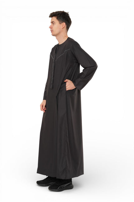 Men's Ramadan Eid Charcoal Black Moroccan Jubba Robe Djellaba Thobe - TT-008