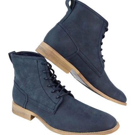 Mens Matt Navy Suede Lace Up Ankle Boots