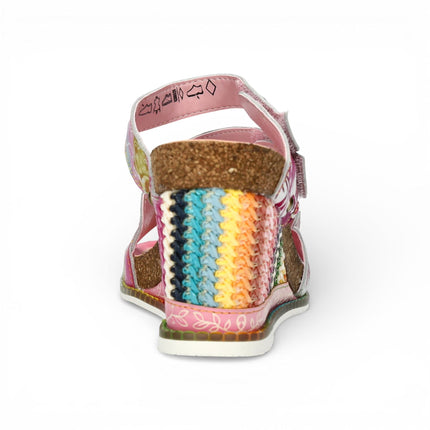 Laura Vita Women's Balade 32 Rose Pink Floral Leather Wedge Espadrille Sandals