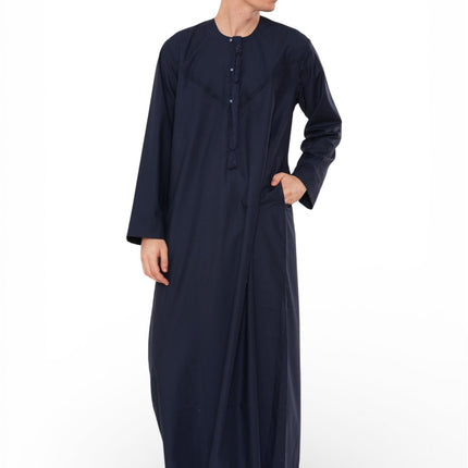 Men's Eid Navy Blue Moroccan Jubba Robe Djellaba Ramadan Eid Thobe - HM11