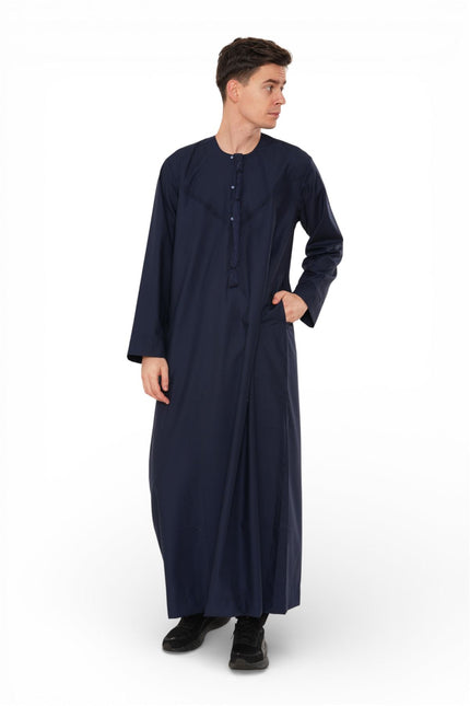 Men's Eid Navy Blue Moroccan Jubba Robe Djellaba Ramadan Eid Thobe - HM11