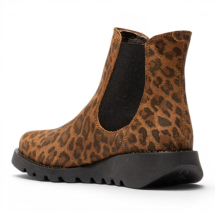 Fly London Womens Leopard Tan Chelsea Suede Leather Ankle Boots - SALV195