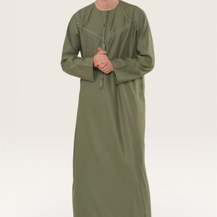 Men's Ramadan Eid Olive Green Moroccan Jubba Robe Djellaba Thobe - TT-008