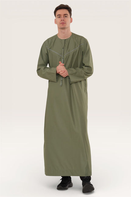 Men's Ramadan Eid Olive Green Moroccan Jubba Robe Djellaba Thobe - TT-008