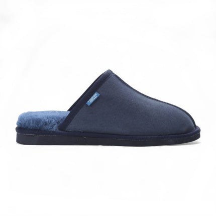 Men's Genuine Sheepskin Navy Suede Mule Winter Warm Non-Slip - Highland