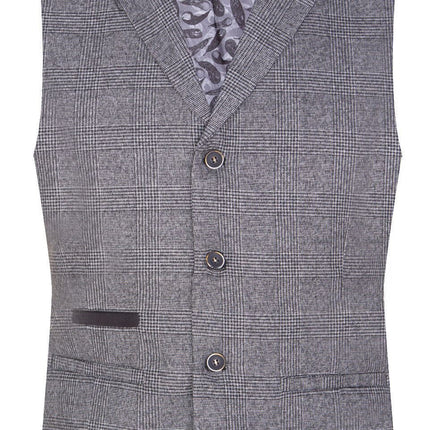 Mens Grey 3 Piece Suit Prince of Wales Check Classic Tailored Fit Wedding Suit