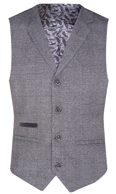Mens Grey 3 Piece Suit Prince of Wales Check Classic Tailored Fit Wedding Suit