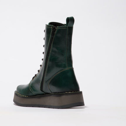 Fly London Womens Green Rami043 Casual Leather Lace-Up Ankle Dress Boots