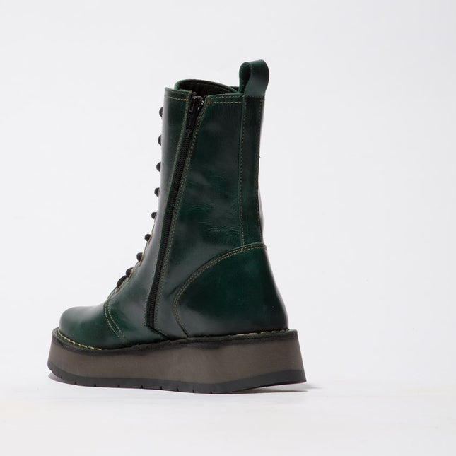 Fly London Womens Green Rami043 Casual Leather Lace-Up Ankle Dress Boots