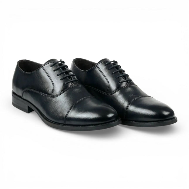 Men's Black Patent PU Leather Cap-Toe Oxford Formal Brogue Shoes