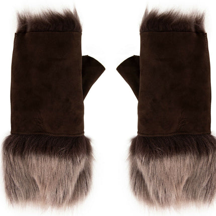 Womens Shearling  Mittens Fingerless Cuffs Toscana Suede Sheepskin Fur
