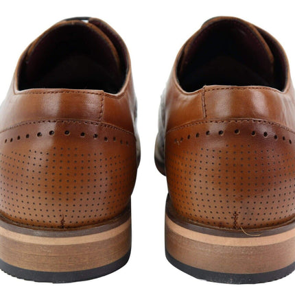 Mens Classic Oxford Brogue Shoes In Perforated Tan Leather
