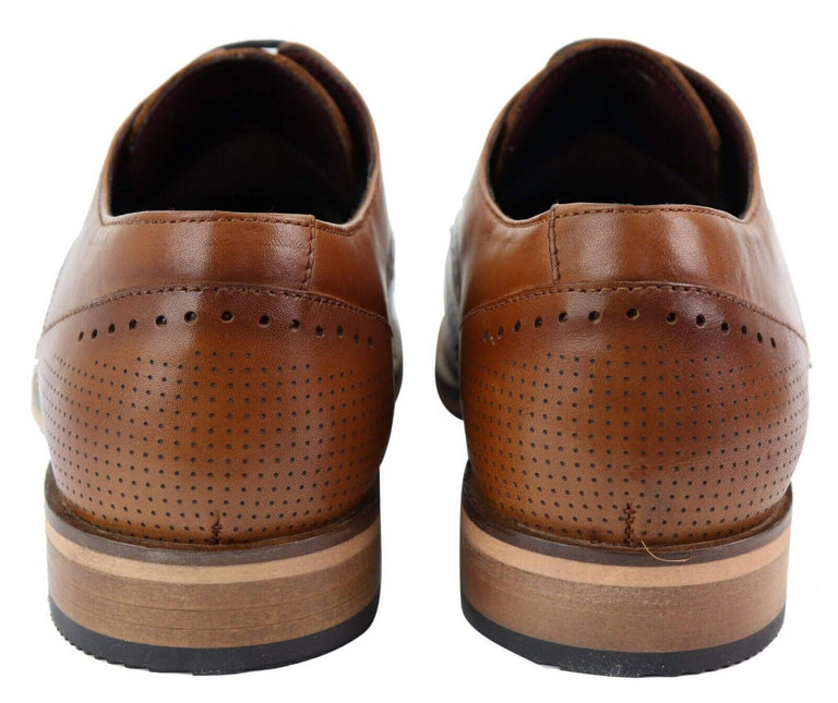Mens Classic Oxford Brogue Shoes In Perforated Tan Leather