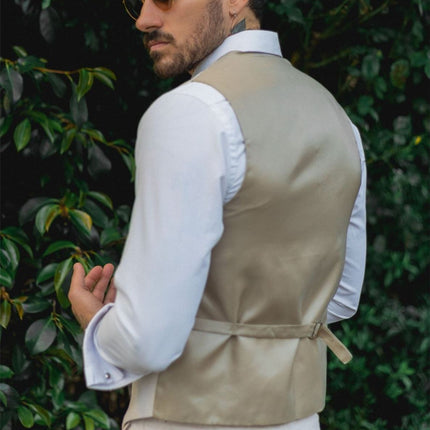 Men's Summer 2 Piece Suit Linen Formal Cream Beige Waistcoat Trousers