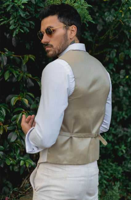 Men's Summer 2 Piece Suit Linen Formal Cream Beige Waistcoat Trousers
