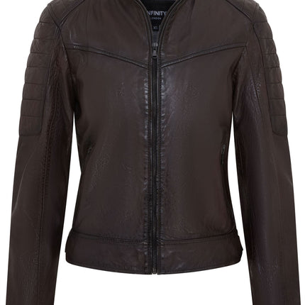 Womens Retro Biker Quilted Vintage Leather Fitted Motorcycle Jacket