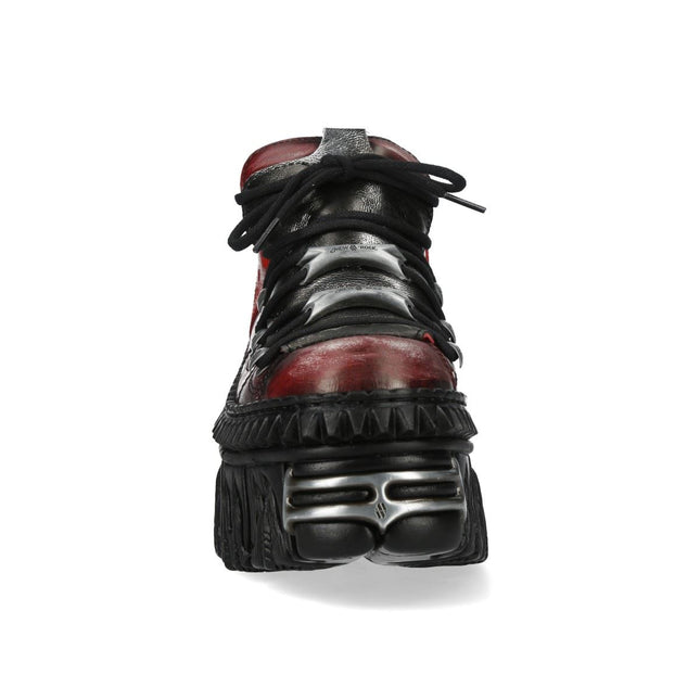 New Rock M-Wall106N-C17 Red Silver Leather Gothic Urban Rock Ankle Boots