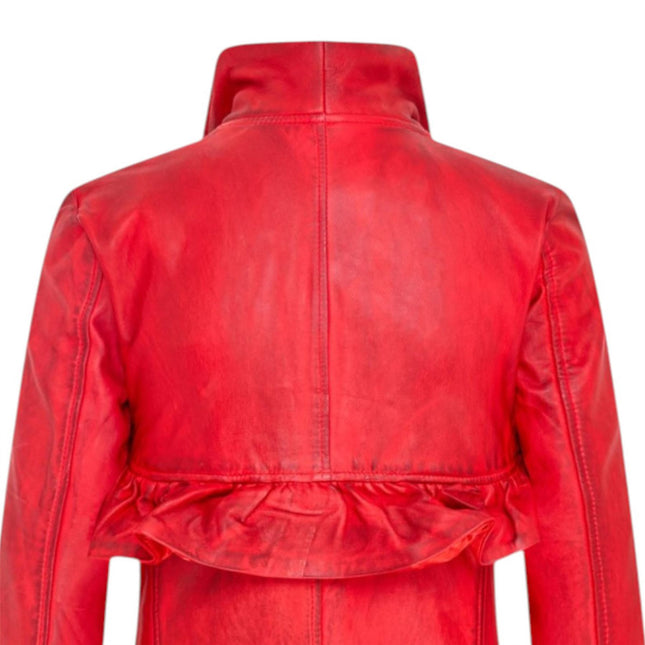 Womens Goth Red Leather High Collar Victorian Flare Tailcoat - Challa